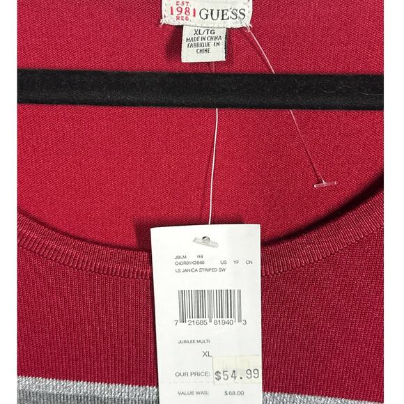 Guess Long Sleeve Janica Striped Sweater Red Gray XL Lightweight Office Casual - Picture 5 of 11